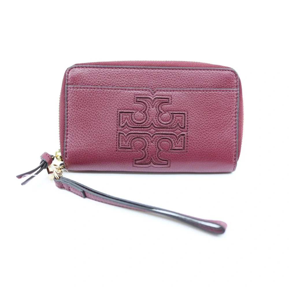 B5 NWoT TORY BURCH Harper Zip Continental Leather Wristlet Wallet Wine $175